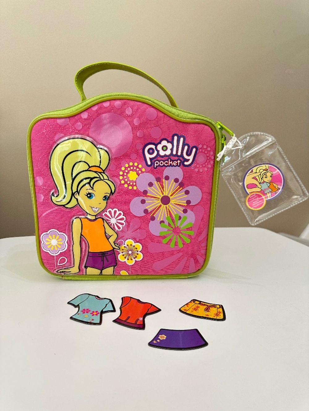 Vintage Polly Pocket Pink & Lime Green Square Doll Carrying Case Storage Bag Y2K